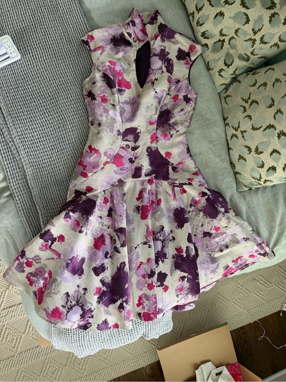 Alton Gray Floral Jacquard Dress in Purple & Pink Accents
